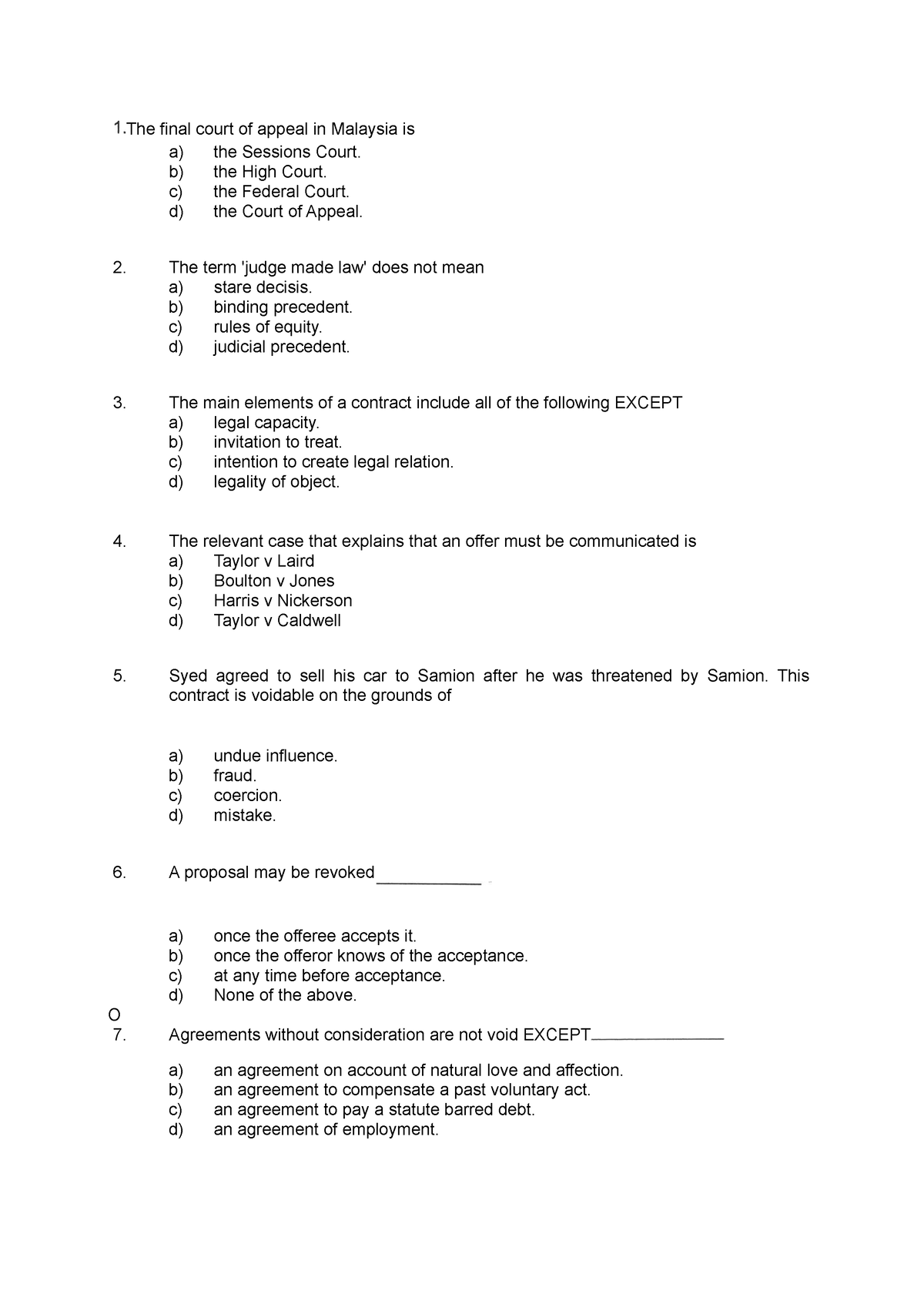 Law objective question - The final court of appeal in Malaysia is a ...