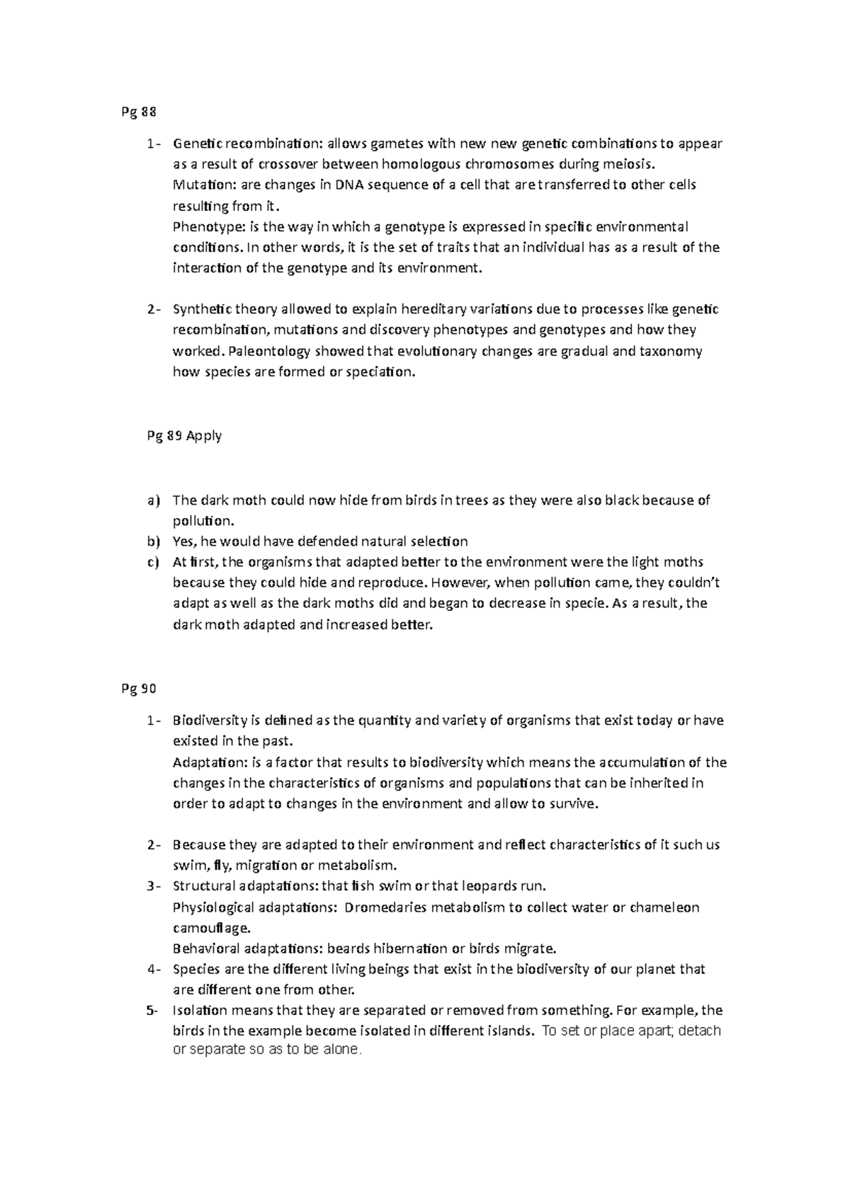 Biology - Biologia - Pg 88 1- Genetic recombination: allows gametes ...