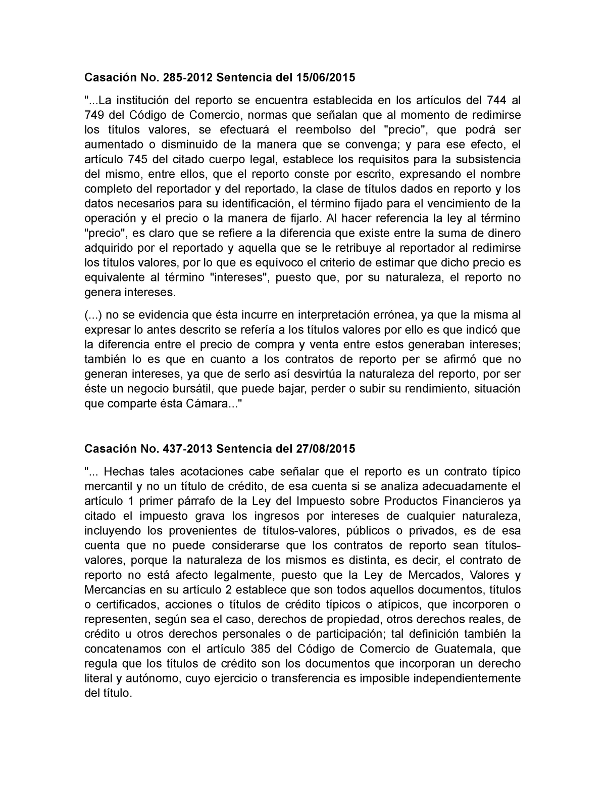 Ejemplos DE Jurisprudencia Mercantil - Casación No. 285-2012 Sentencia ...