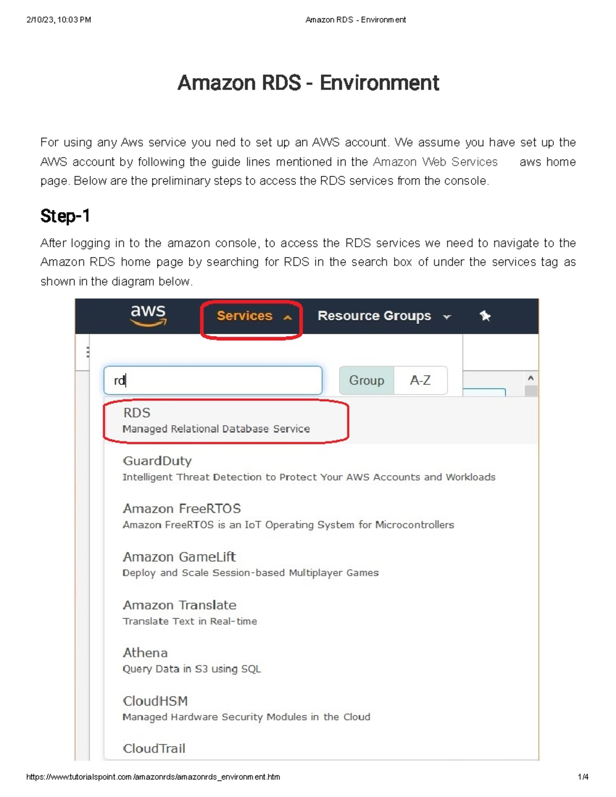 Amazon RDS - Environment - A mazon R DS - En v iron men t For using any ...