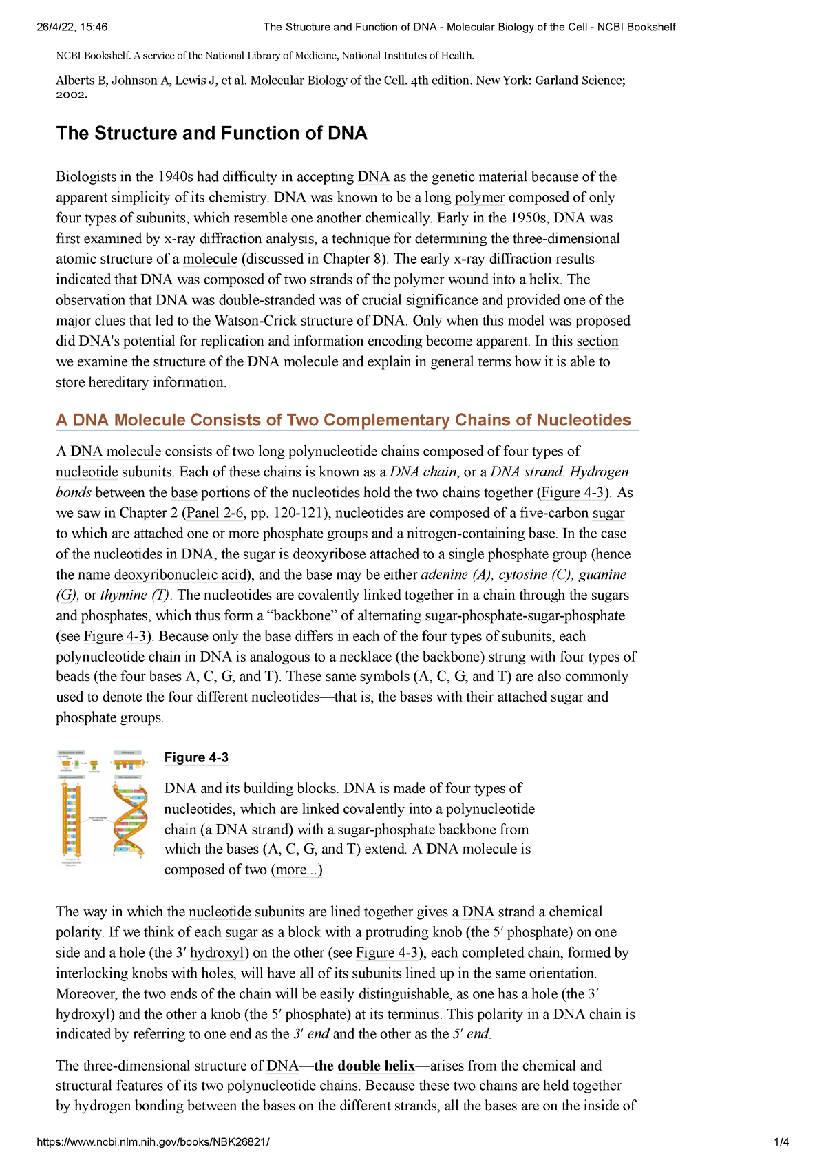 The Structure And Function Of DNA - Molecular Biology Of The Cell ...