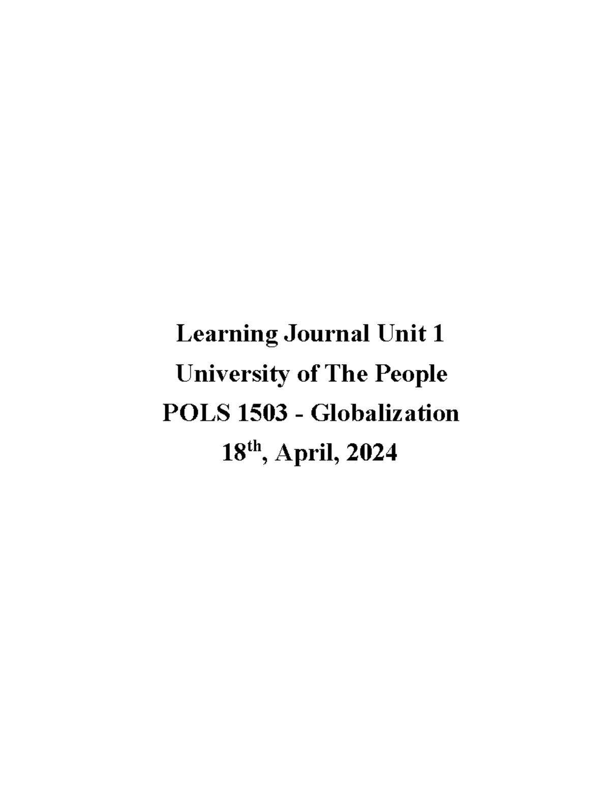 Learning Journal Unit 1 Glo - Learning Journal Unit 1 University of The ...