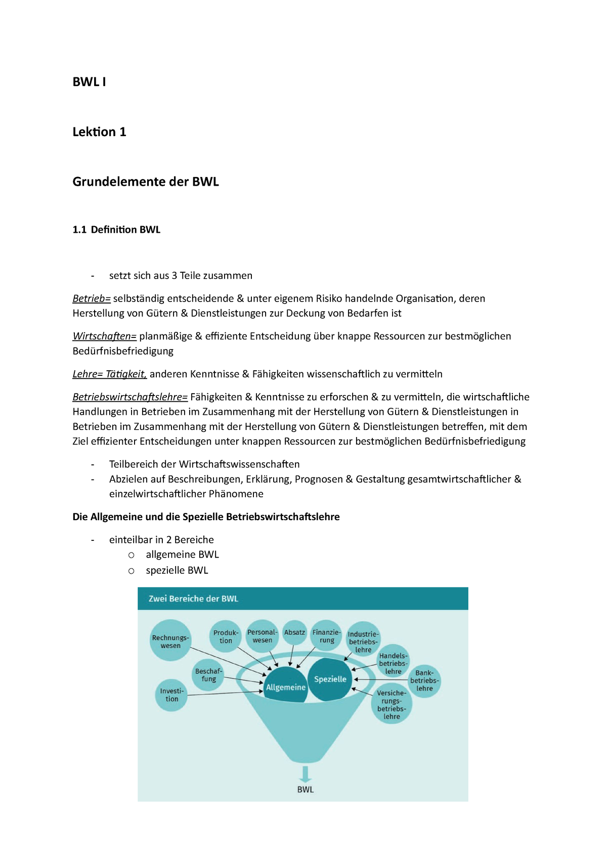 BWL I (Einführung Und Grundlagen) - BWL I Lektion 1 Grundelemente Der ...