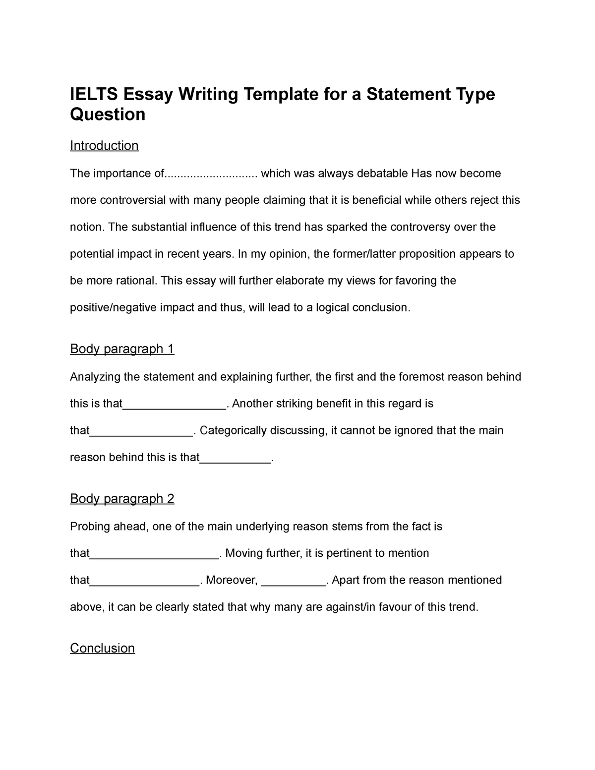 ielts essay writing template for a statement type question