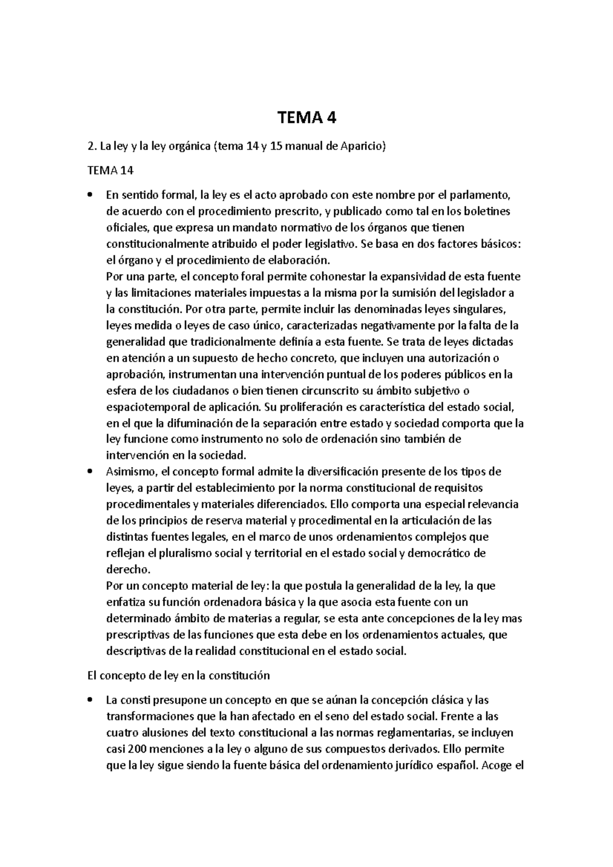 TEMA 4 - Temas 14 y 15 del manual de Aparicio - TEMA 4 La ley y la ley ...