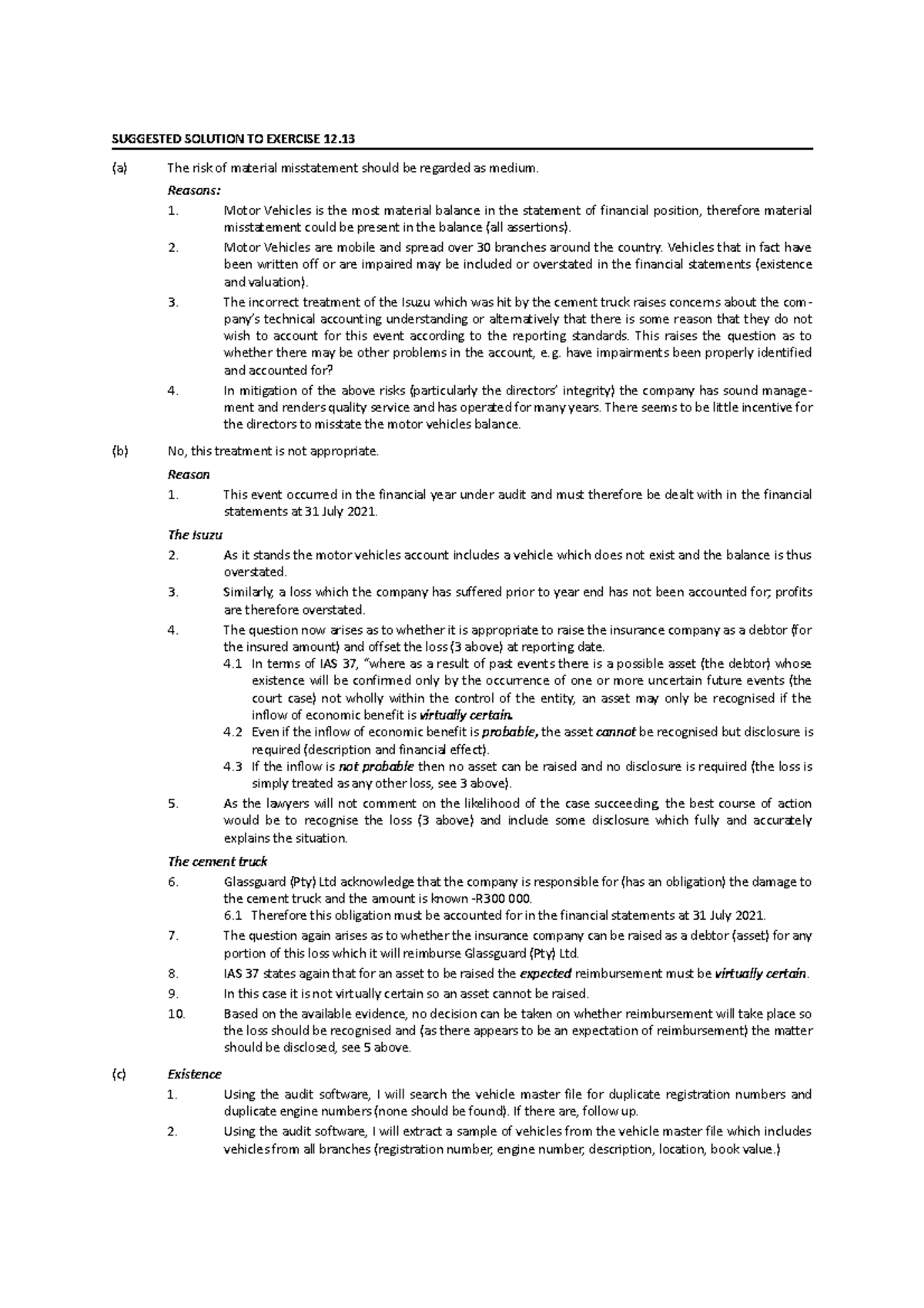 GQ12.13 a-d - ............ - SUGGESTED SOLUTION TO EXERCISE 12. (a) The ...