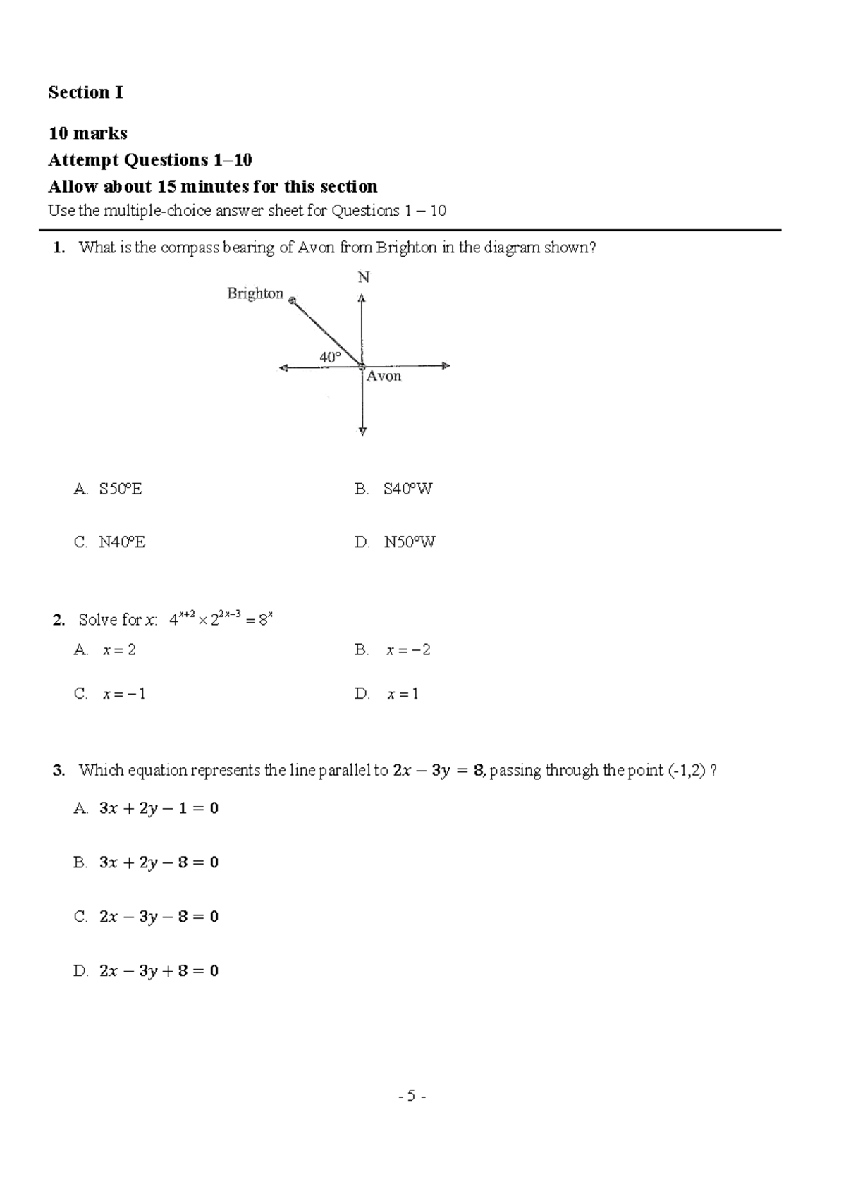 Fort St 2023 2U math adv Trials & Solutions - Section I 10 marks ...