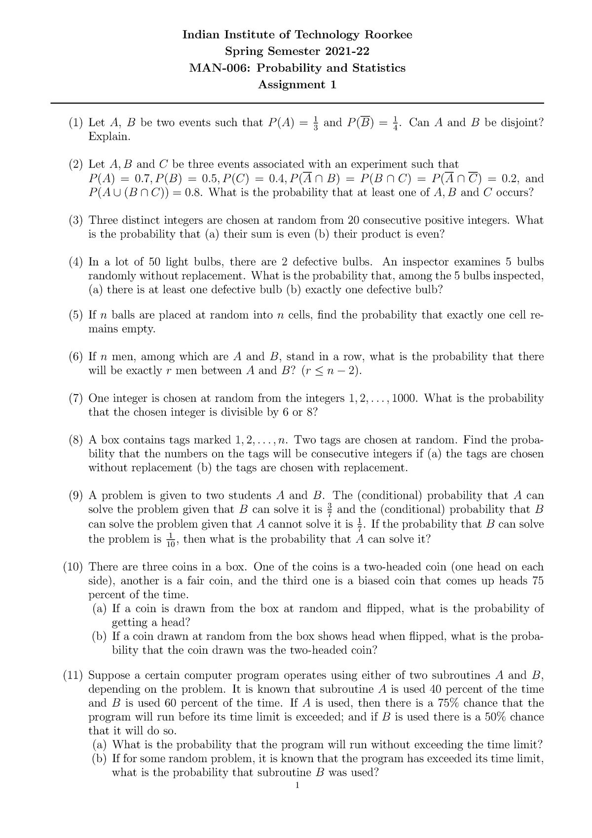 Assignment 1 Probability And Statistics - Indian Institute Of ...