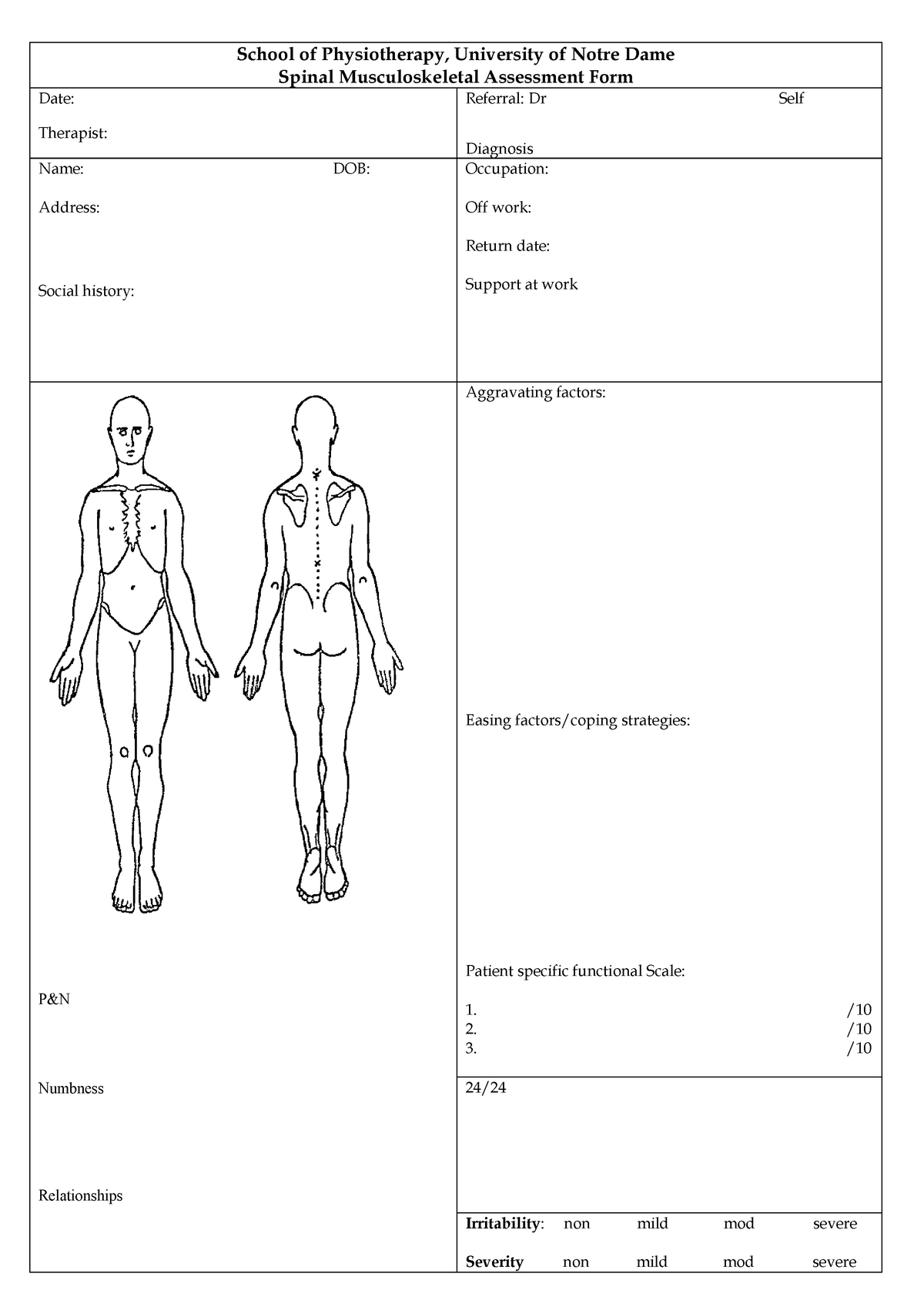 Spinal examination form 2016 - Date: School of Physiotherapy ...