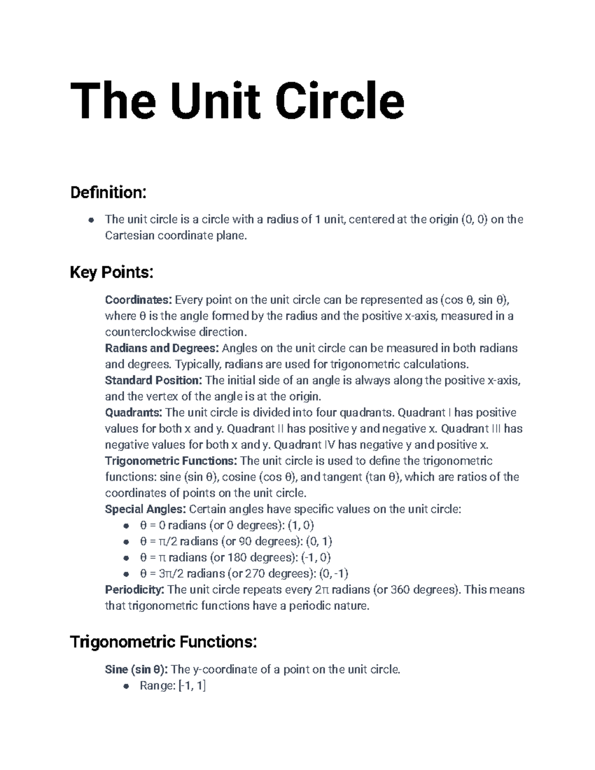 notes-the-unit-circle-definition-the-unit-circle-is-a-circle-with-a