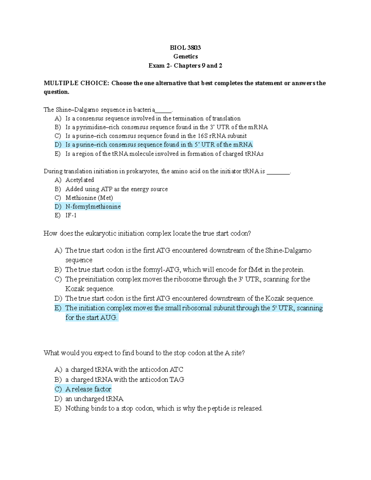 Genetic Exam 2 Chapters 9 and 2 - BIOL 3803 Genetics Exam 2- Chapters 9 ...