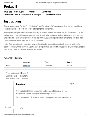 Pre Lab D Chem 3AL Organic Chemistry Laboratory (Fall 2023) - PreLab D ...