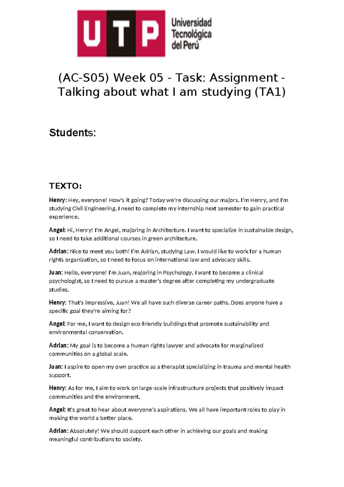 Task week 05 2 - (AC-S05) Week 05 - Task: Assignment - Talking about ...