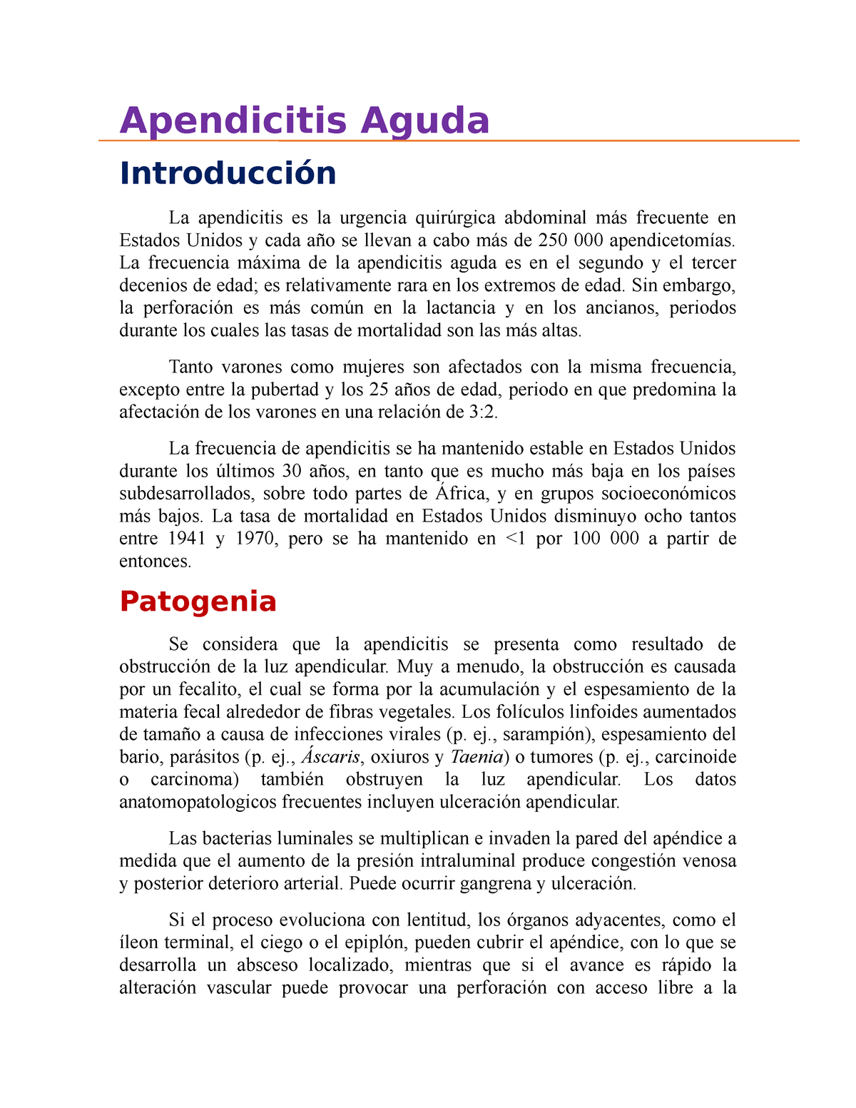 Apendicitis Aguda Resumen Principios De Cirugia De Schwa Apendicitis Aguda La Apendicitis Es