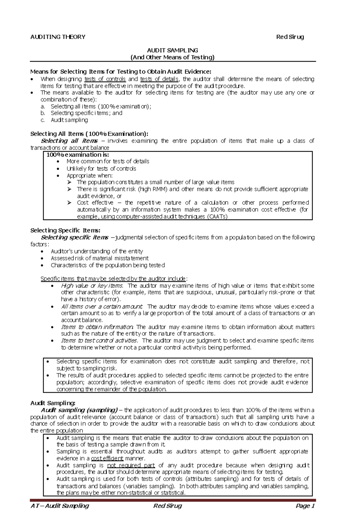 4. Audit Sampling - AT – Audit Sa mpling Red Sir ug Page 1 AUDITING ...