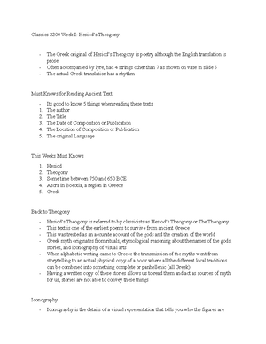 Week 3 Lecture Notes - Week 3: Lecture Notes Hesiod, Works and Days ...