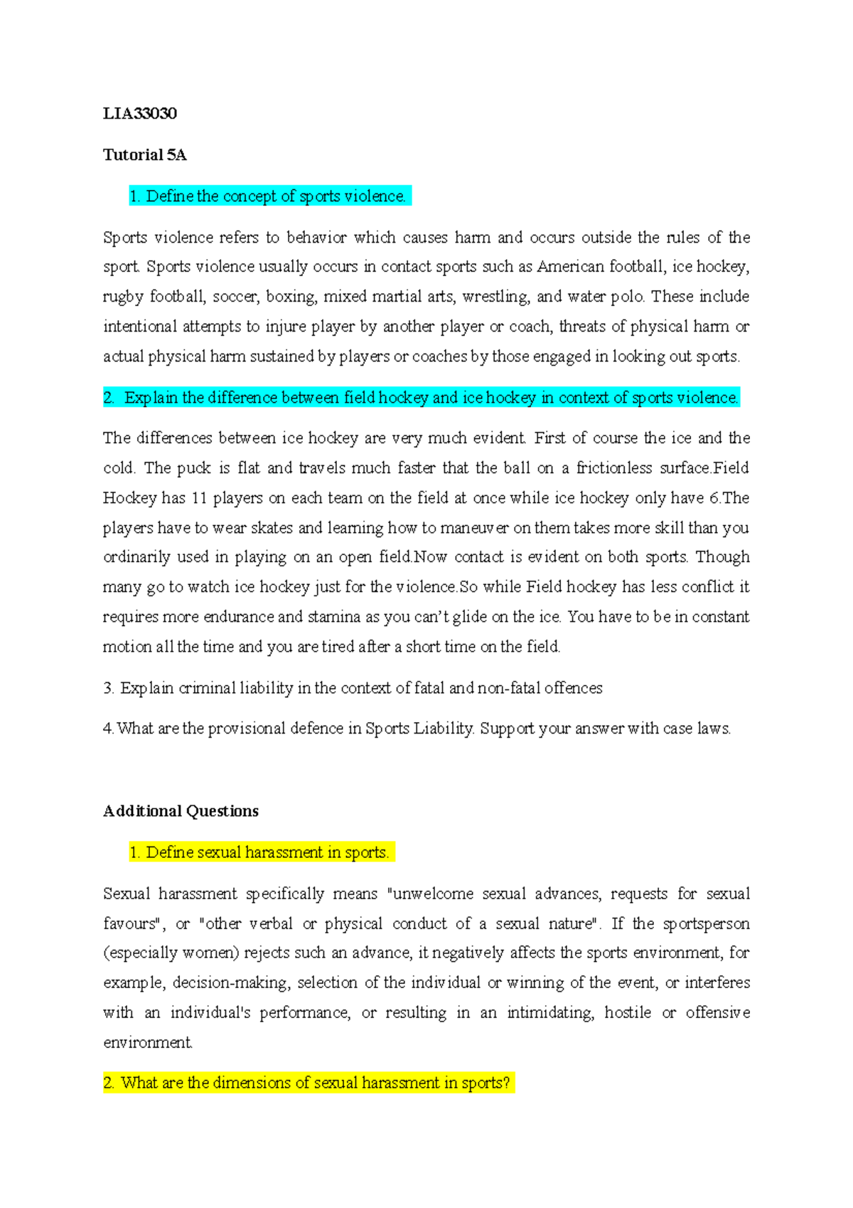 Tutorial 5A( Sport Law) LIA Tutorial 5A Define the concept of sports