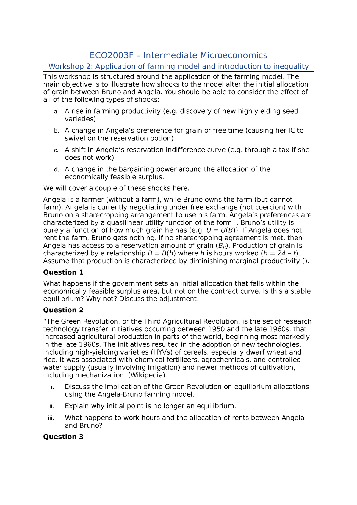 ECO2003 Task Five - ECO2003F – Intermediate Microeconomics Workshop 2 ...