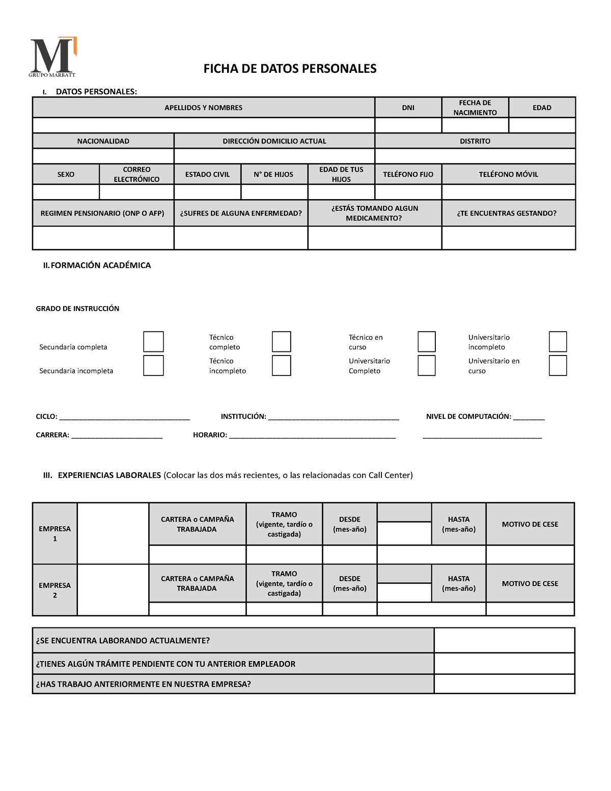 Ficha Personal Doc Ficha De Datos Personales I Datos Personales Apellidos Y Nombres Dni 4947