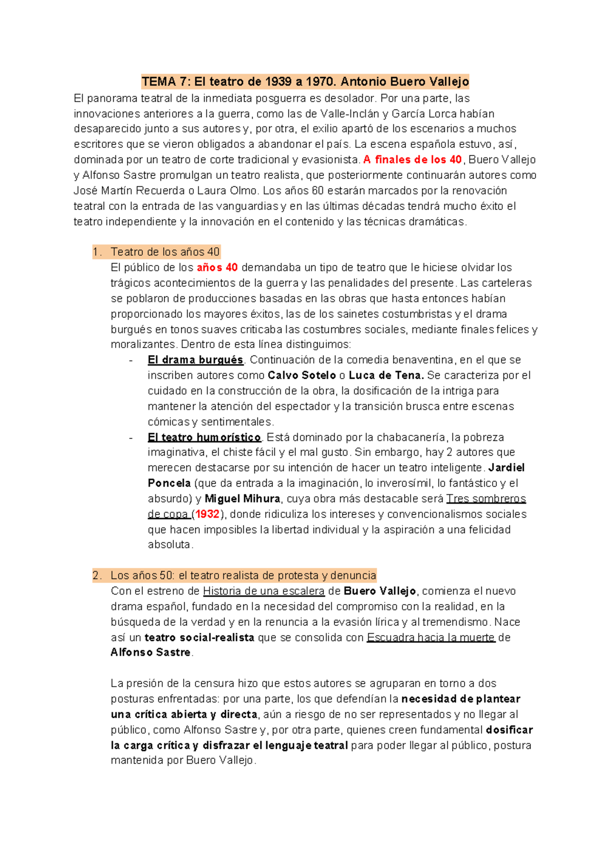 TEMA 7: El Teatro De 1939 A 1970. Antonio Buero Vallejo - TEMA 7: El ...