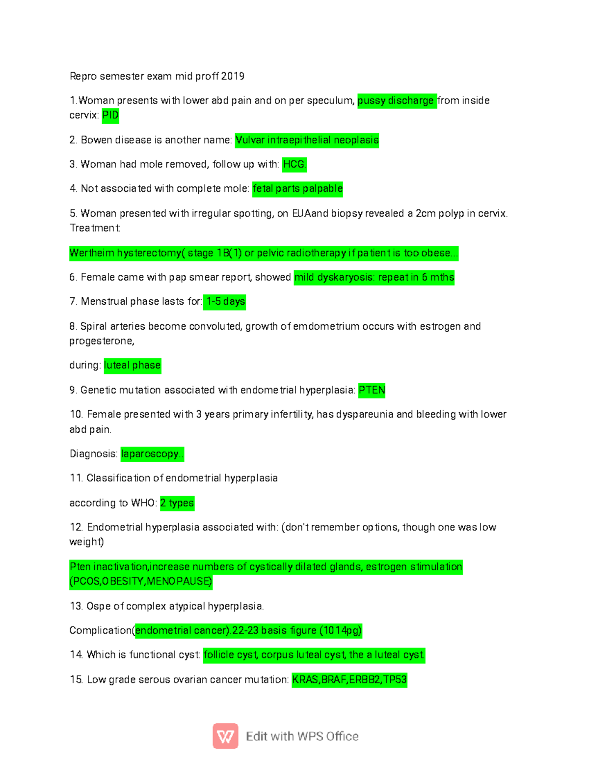 Repro part A - Past papers - Reprosemesterexam midproff 2019 1 - Studocu