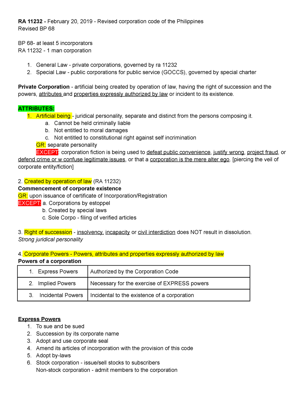 Law on Corporation - RA 11232 - February 20, 2019 - Revised corporation ...