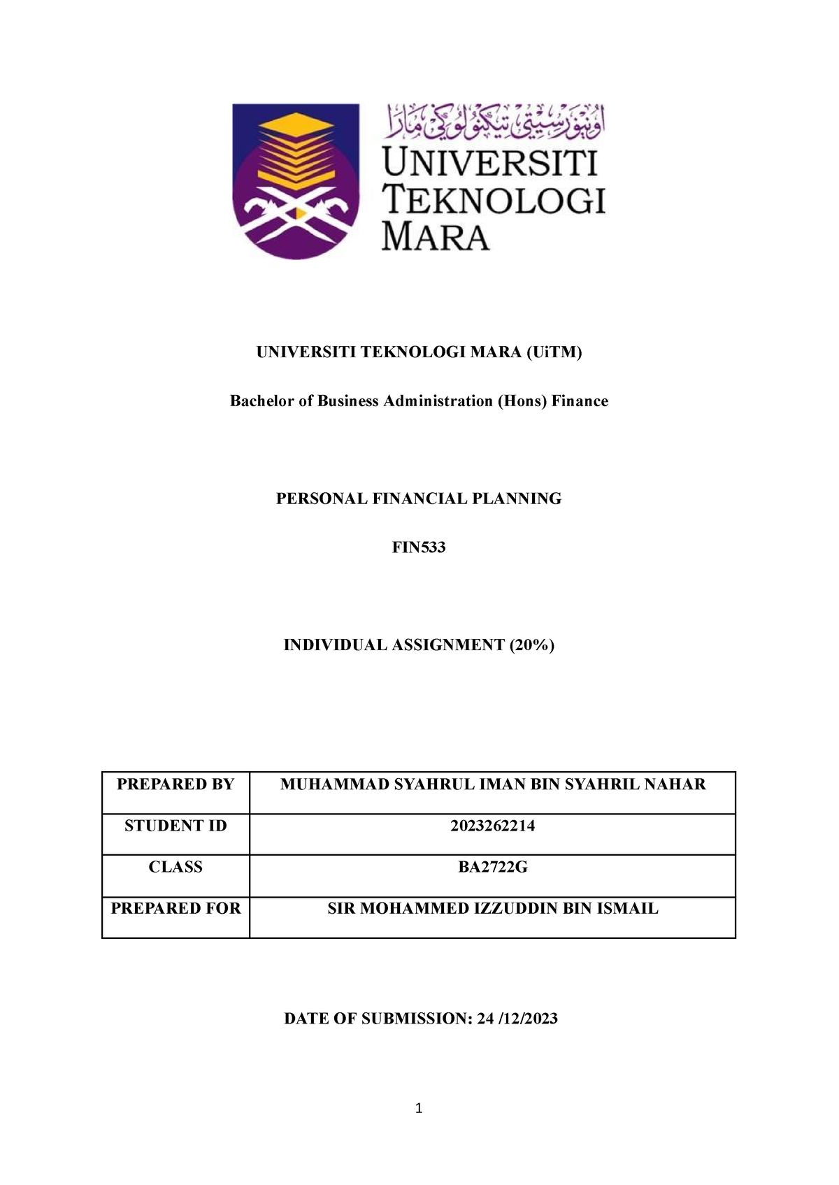 Individual Assignment Fin533 - Muhammad Syahrul IMAN BIN Syahril Nahar ...