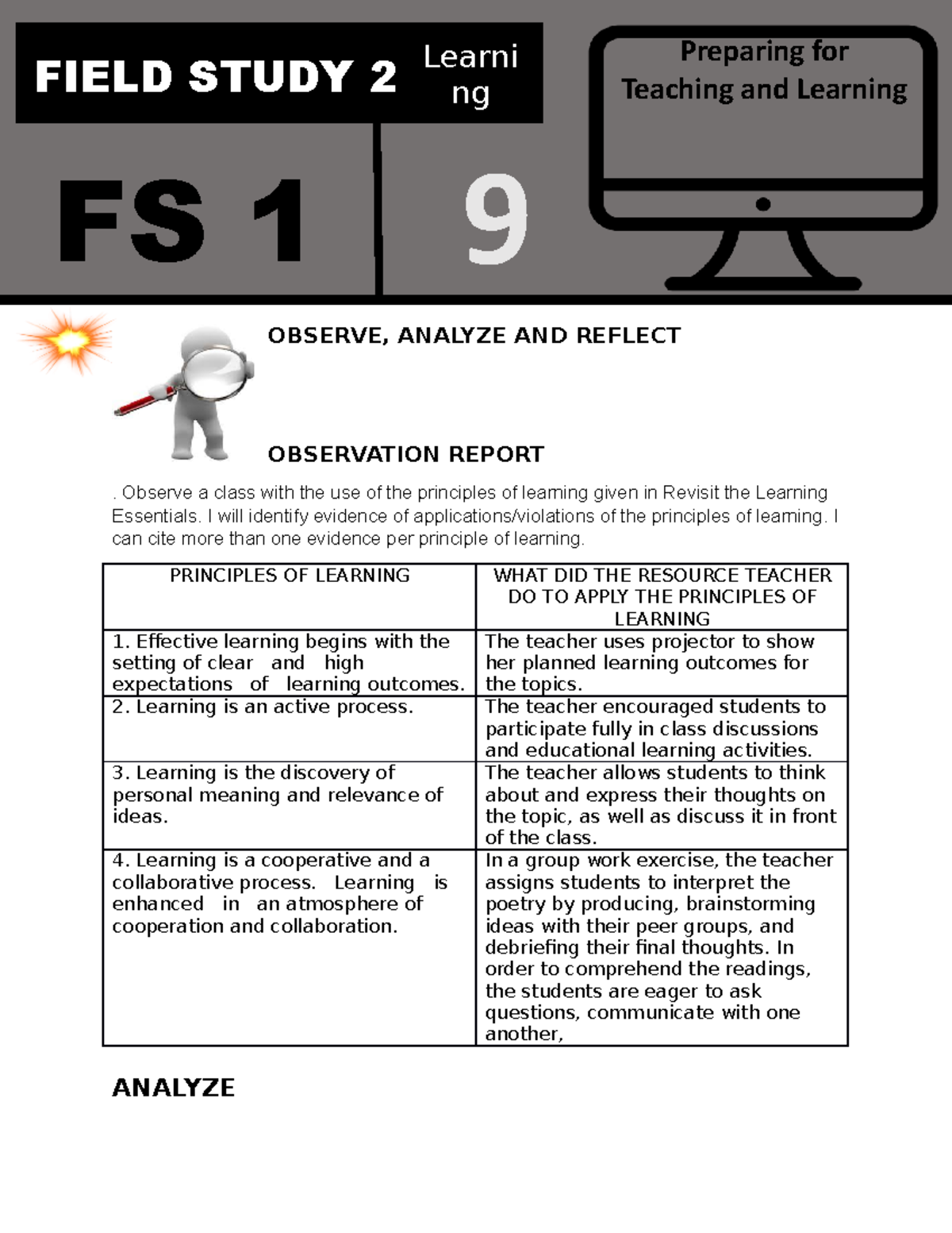 FS1 Learning Episode 9 - FIELD STUDY EP.9 - ####### OBSERVE, ANALYZE ...