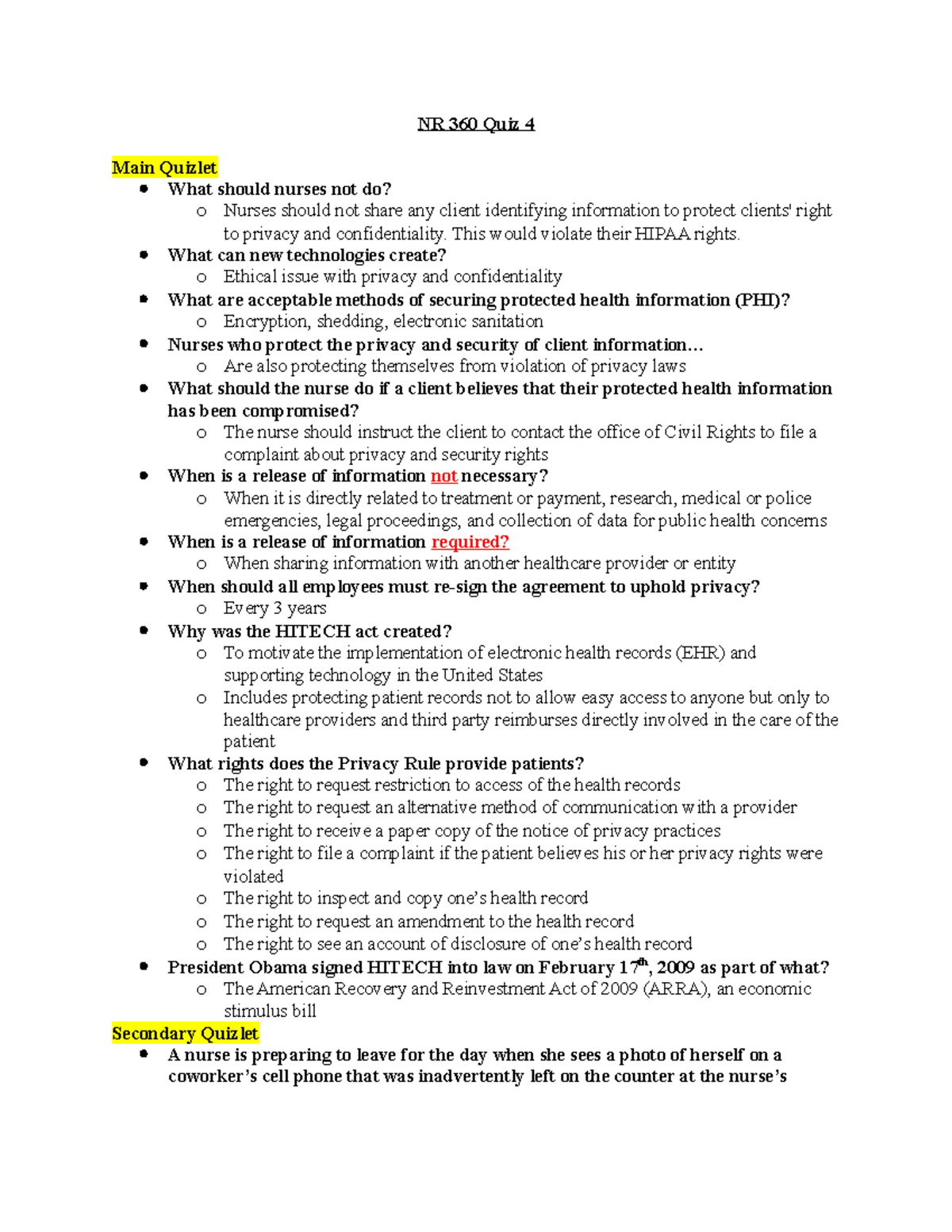 Nr 360 Quiz 4 Quiz Notes Nr 360 Quiz 4 Main Quizlet What Should Nurses Not Do O Nurses