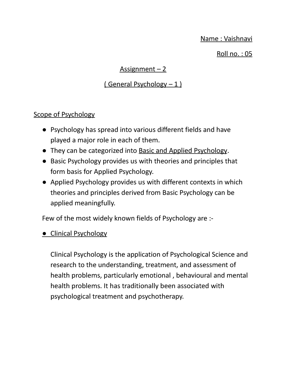 college psychology assignments