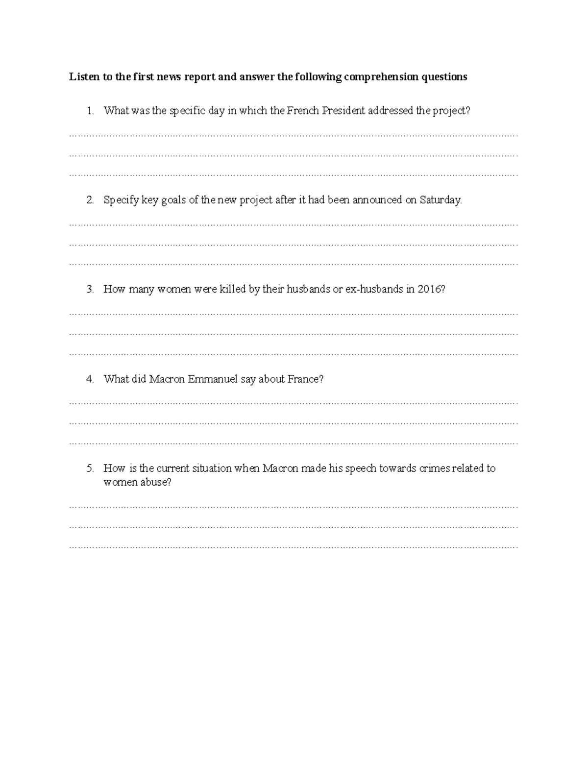 Group 1 - Listening TEST - Listen to the first news report and answer ...