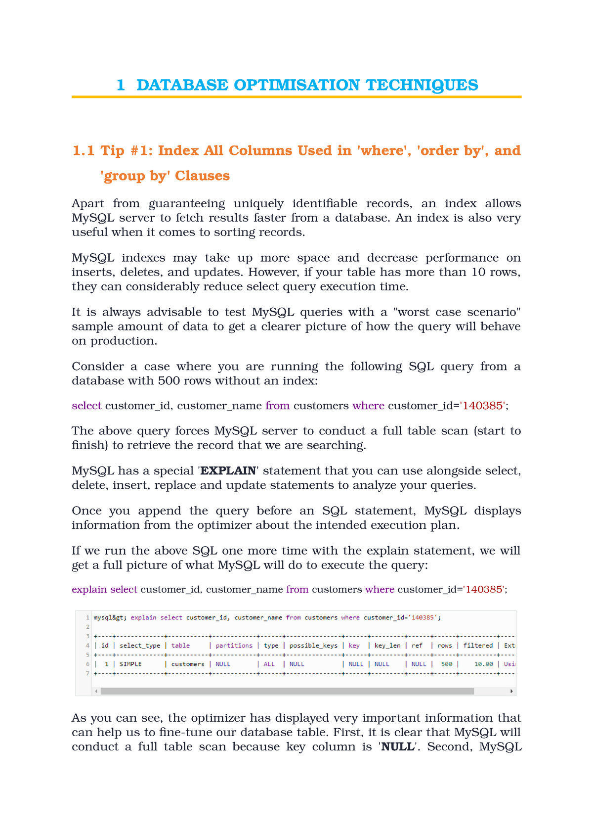 Database Optimisation Techniques For Mysql Database - 1 DATABASE ...