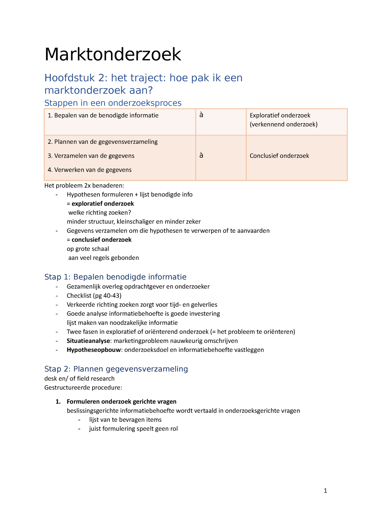 Marktonderzoek-samenvatting - Marktonderzoek Hoofdstuk 2: Het Traject ...