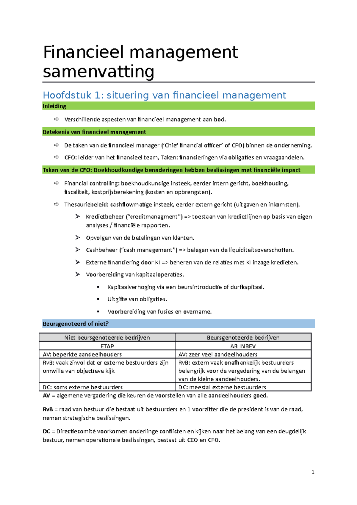 Financieel Management Samenvatting - Financieel Management Samenvatting ...