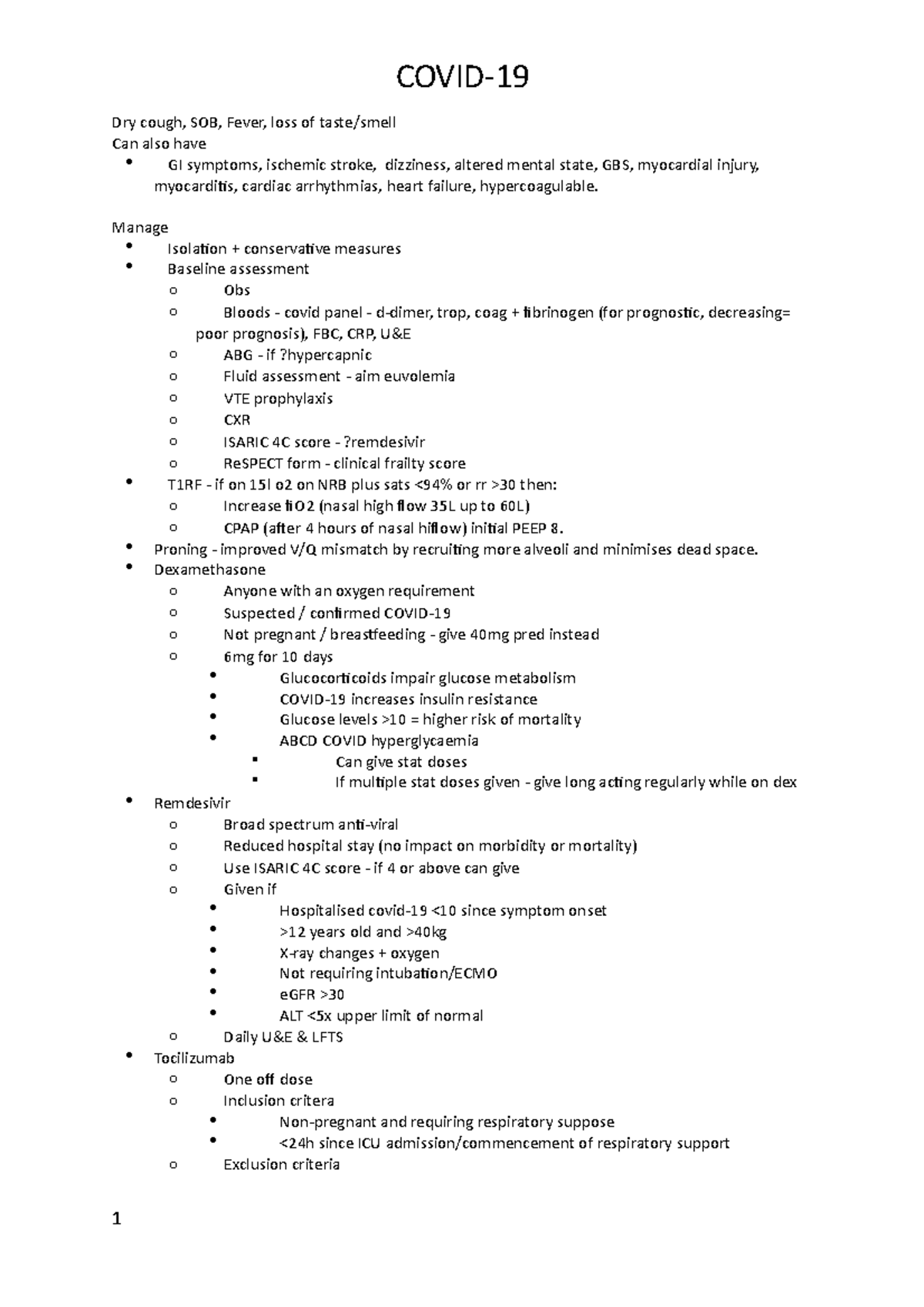 covid-19-lecture-notes-1-covid-dry-cough-sob-fever-loss-of