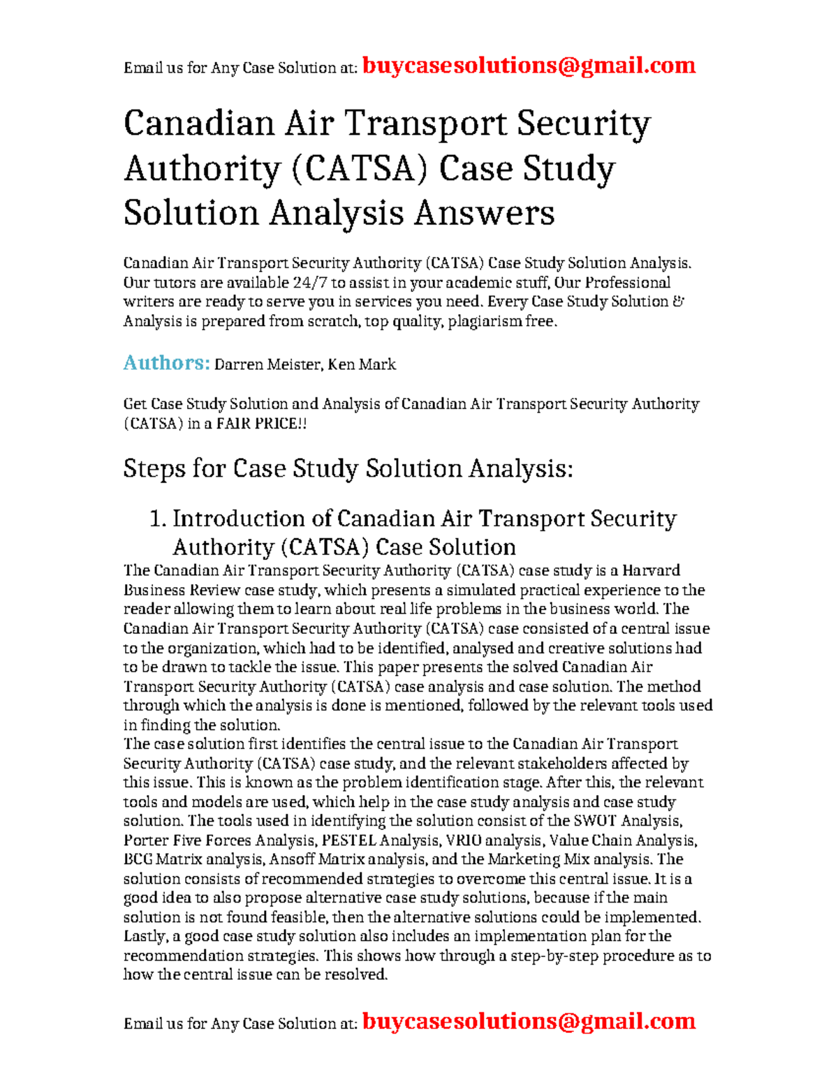 Case Solution Canadian Air Transport Security Authority (CATSA ...