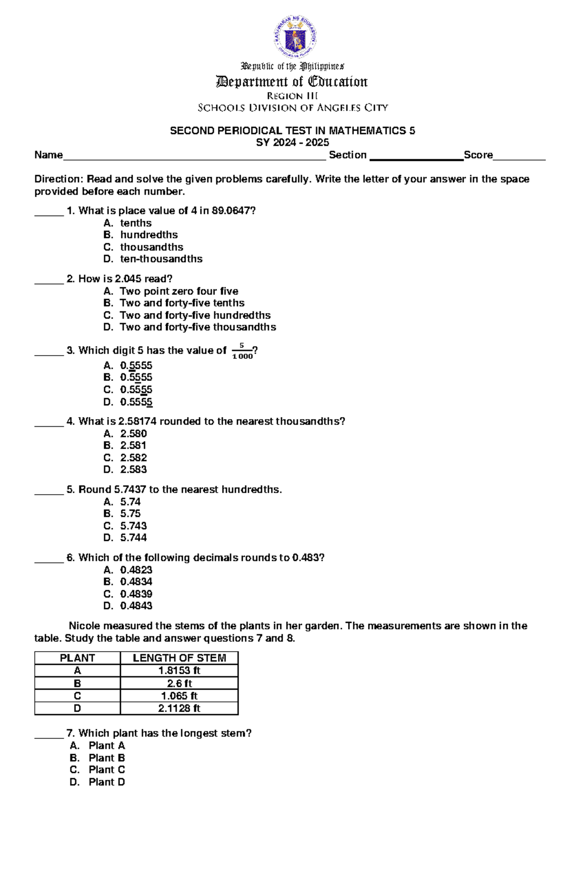 2nd- Quarter-MATH-5-TQs - Republic of the Philippines Department of ...