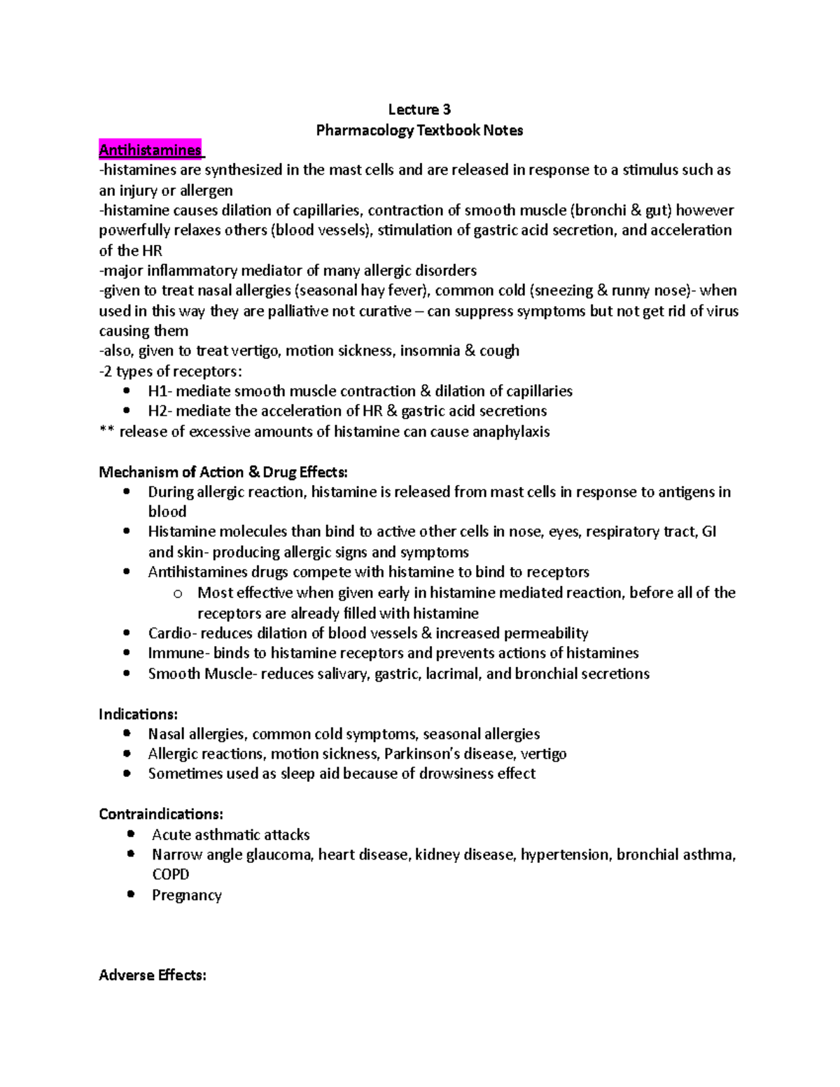 Lecture 3- Pharm Notes - Valerie Gerlach was the professor - Lecture 3 ...