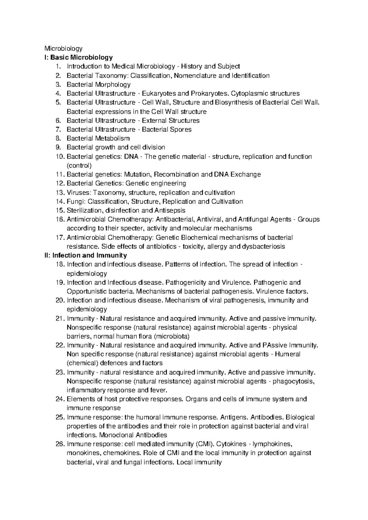 Microbiology Syllabus - Microbiology I: Basic Microbiology 1 ...
