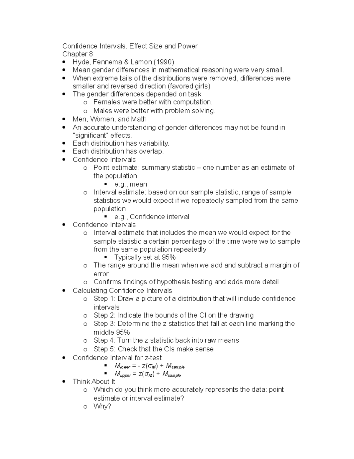 Chapter 8 Outline - Psych 210 Fall 2019 Jeffery Henriques - Confidence ...