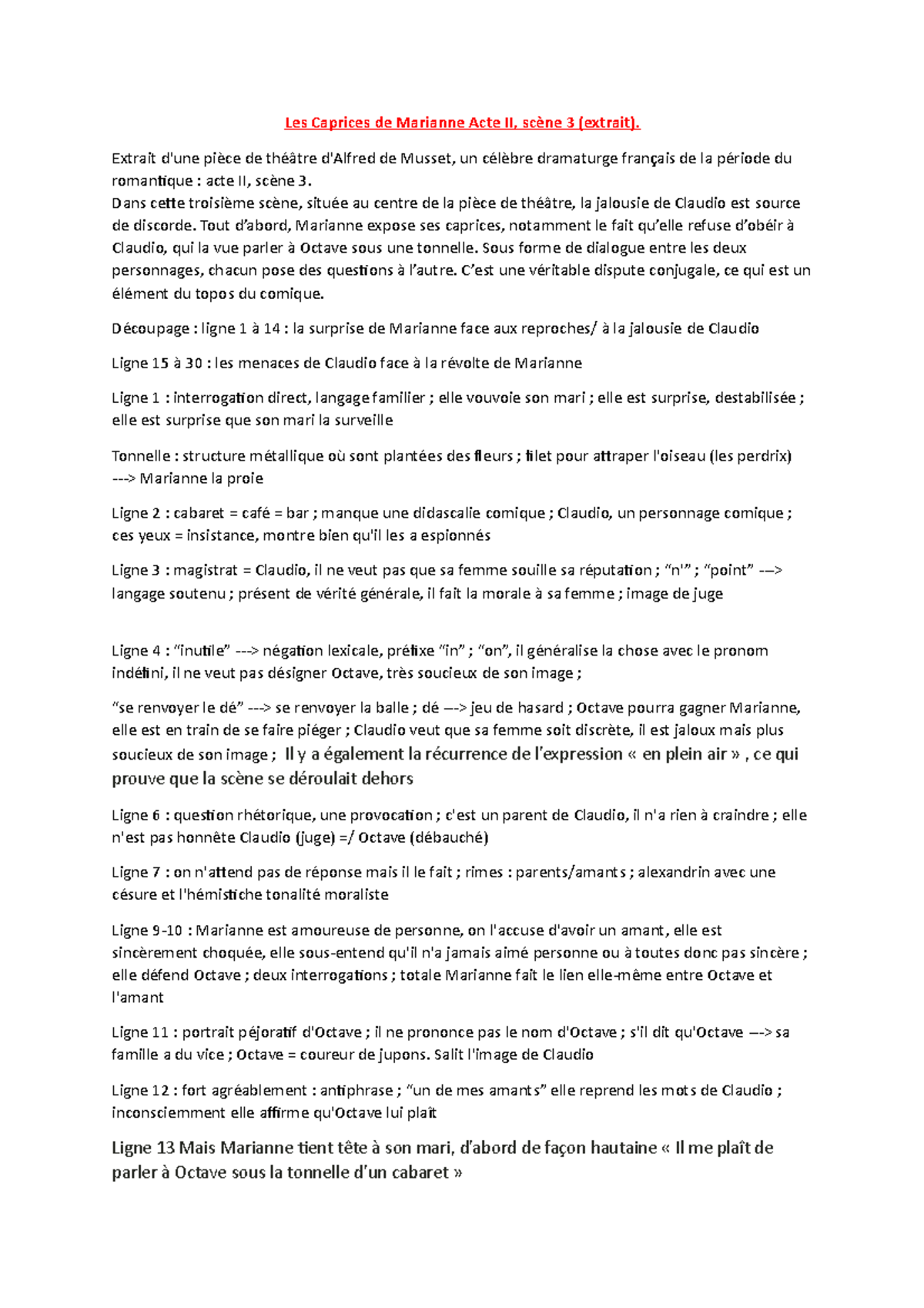 Les Caprices de Marianne,analyse de l'acte 2 scène 3 Les Caprices de Marianne Acte II, scène 3