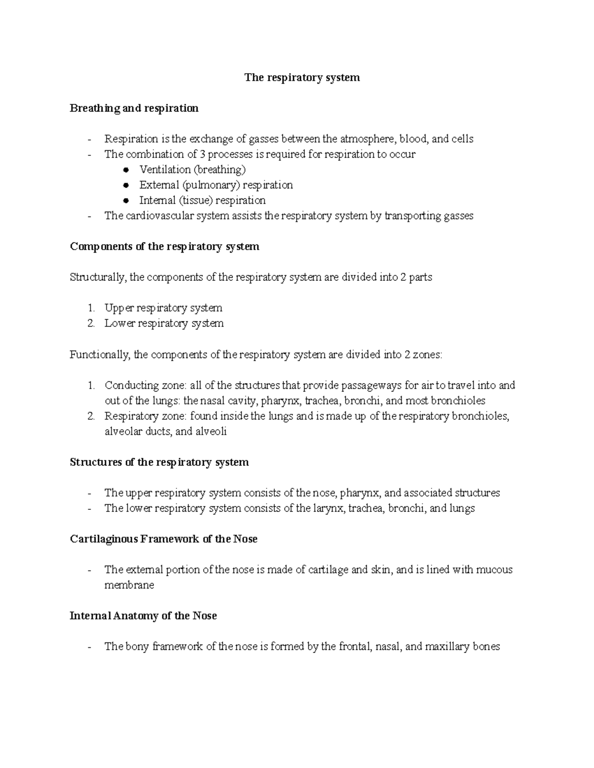 Anatomy 2 - chapter 23 - NOTES - The respiratory system Breathing and ...