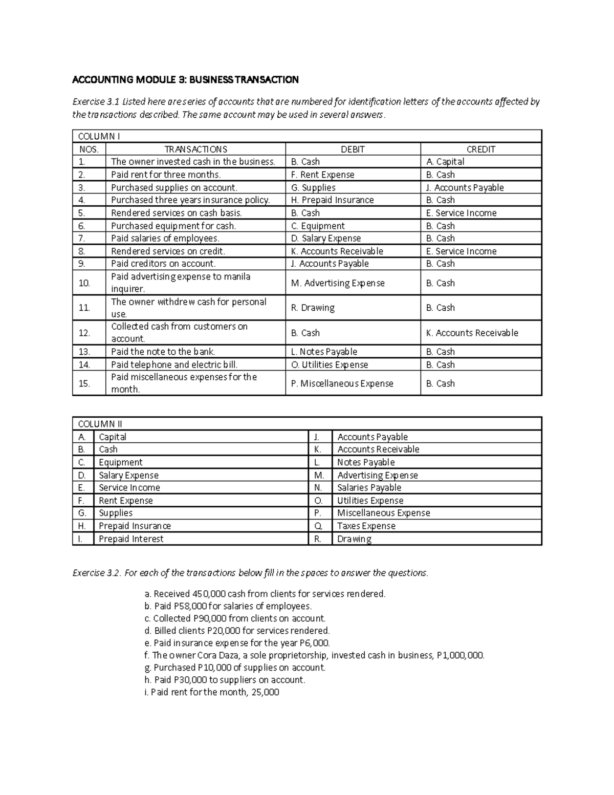 Accounting Module 3 Business Transaction ACCOUNTING MODULE 3