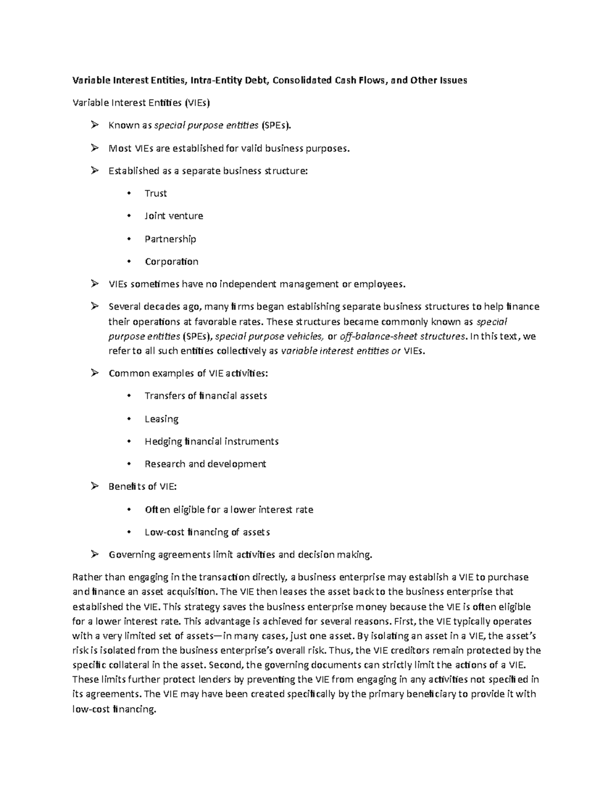 Lecture Notes 6 a - Variable Interest Entities, Intra-Entity Debt ...