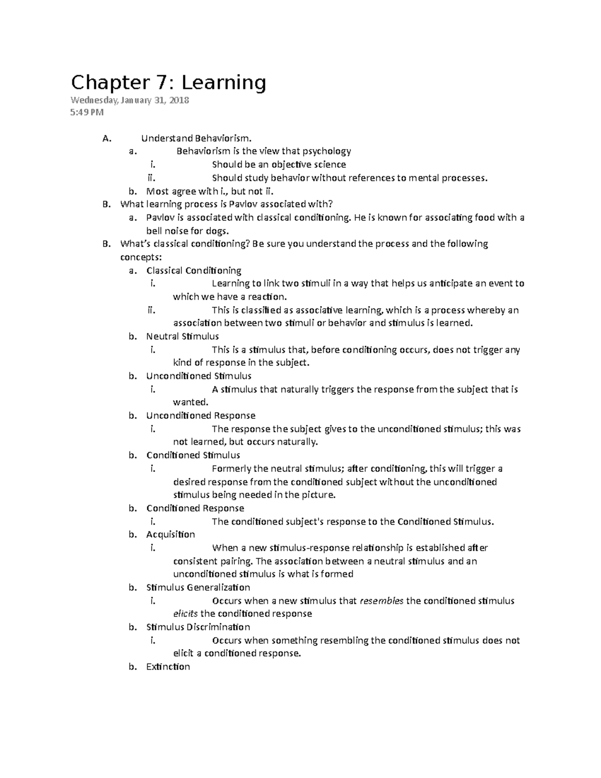 PSY 100 Chapter 7 - Matt Johnson (Online) - Chapter 7: Learning ...
