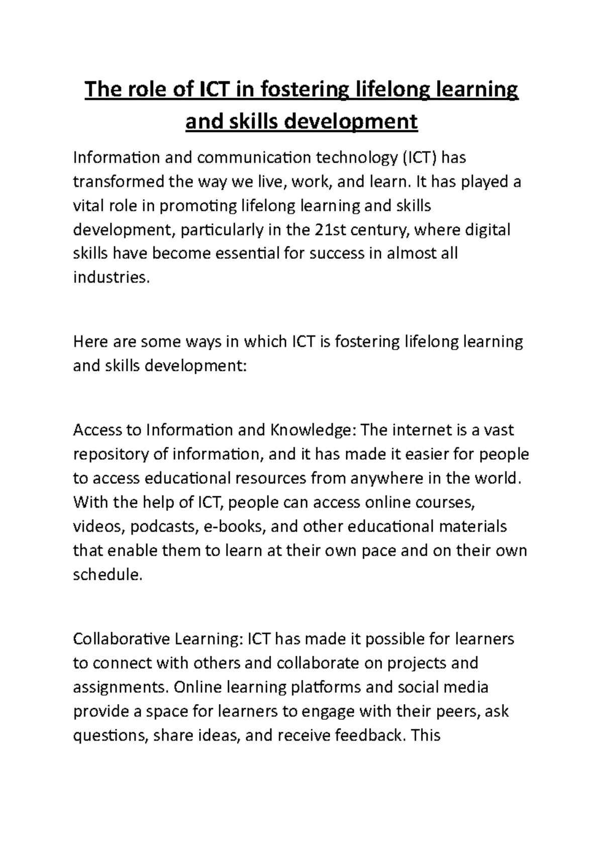 The role of ICT in fostering lifelong learning and skills development ...