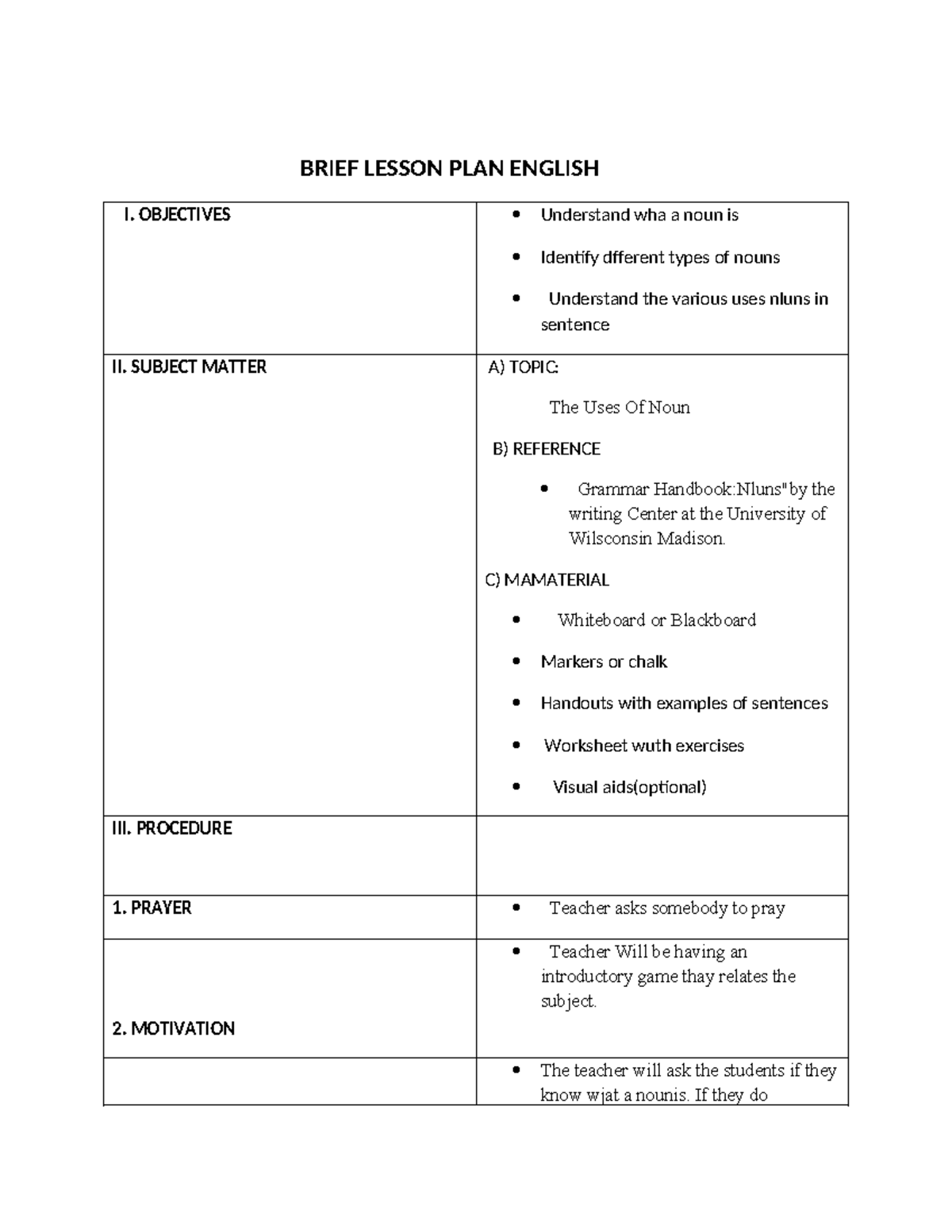 Inbound 5494446749679352768 - BRIEF LESSON PLAN ENGLISH I. OBJECTIVES ...