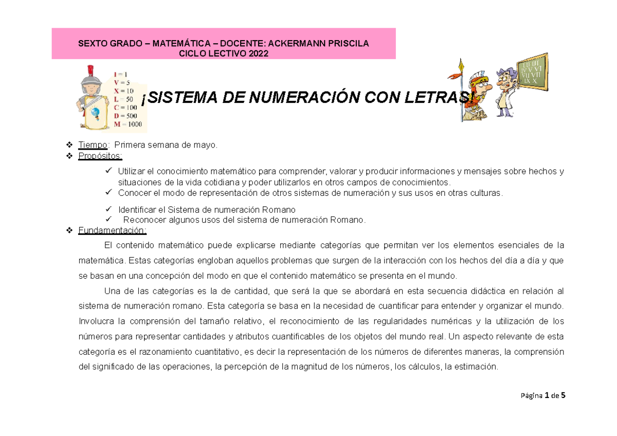 Segunda Secuencia Didáctica Matemática ¡sistema De NumeraciÓn Con Letras Tiempo Primera 9985