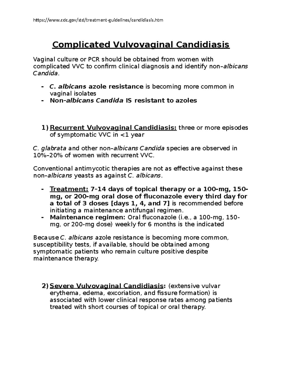 Complicated Vulvovaginal Candidiasis cdc/std/treatmentguidelines