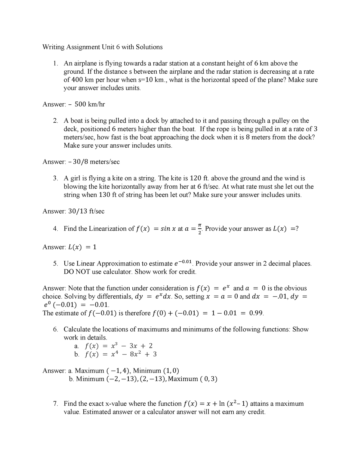 math 1211 written assignment unit 6